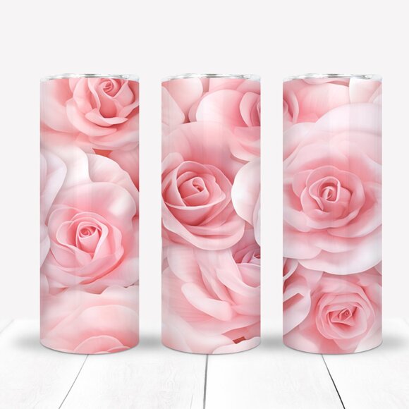 Pink Roses Tumbler, Gift Set, Travel Mug, Cup, Botella - Picture 1 of 5